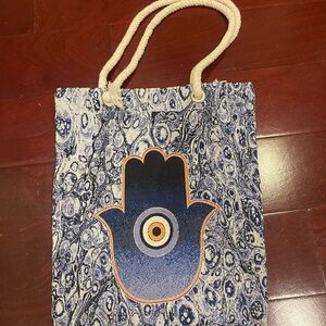 Blue Hamsa Hand Evil Eye Style Tote Bag